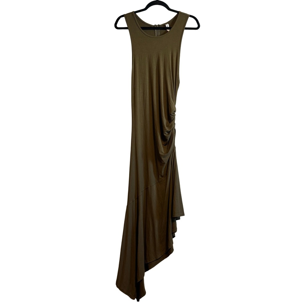 Anthropologie Daily Practice Moss Green Ruched Asymmetrical Dress Size L - Picture 4 of 13
